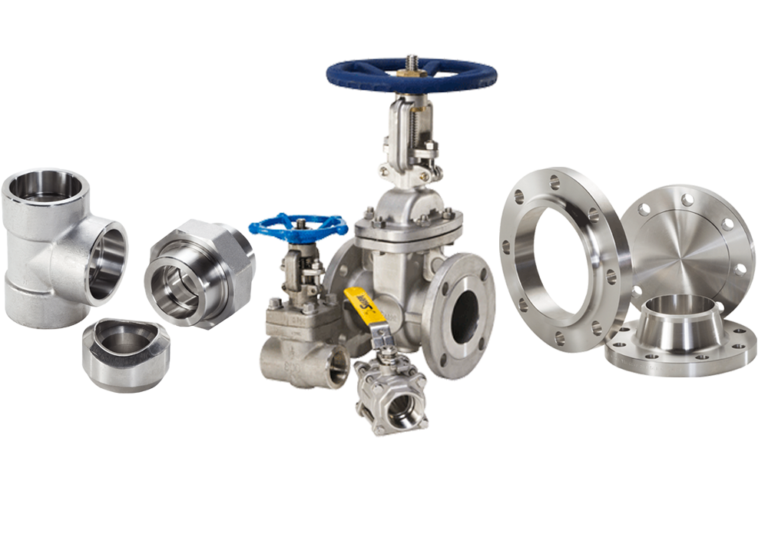 This picture displays stainless steel pipe fittings, valves, and stainless steel valves.