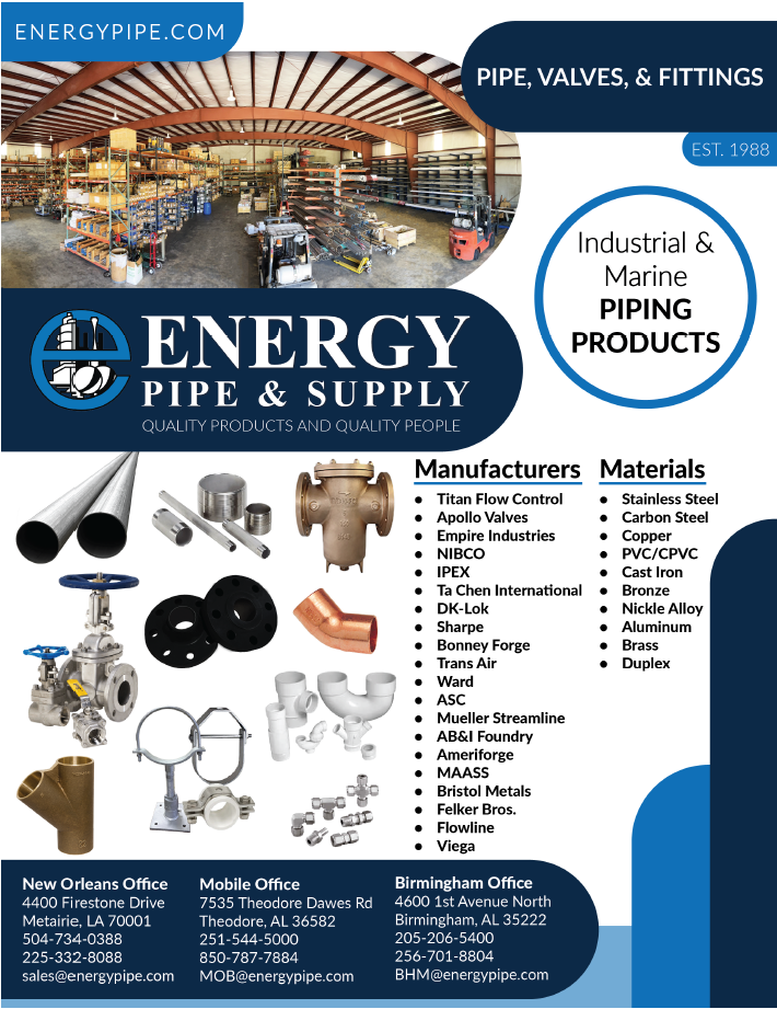 This is a picture of the front of the Energy Pipe & Supply pipe line sheet.